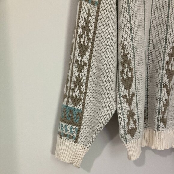 Vintage St Michaels Sweater White Grey Fair Isle Men Size XL/50 Tall UK Pattern - Picture 5 of 12
